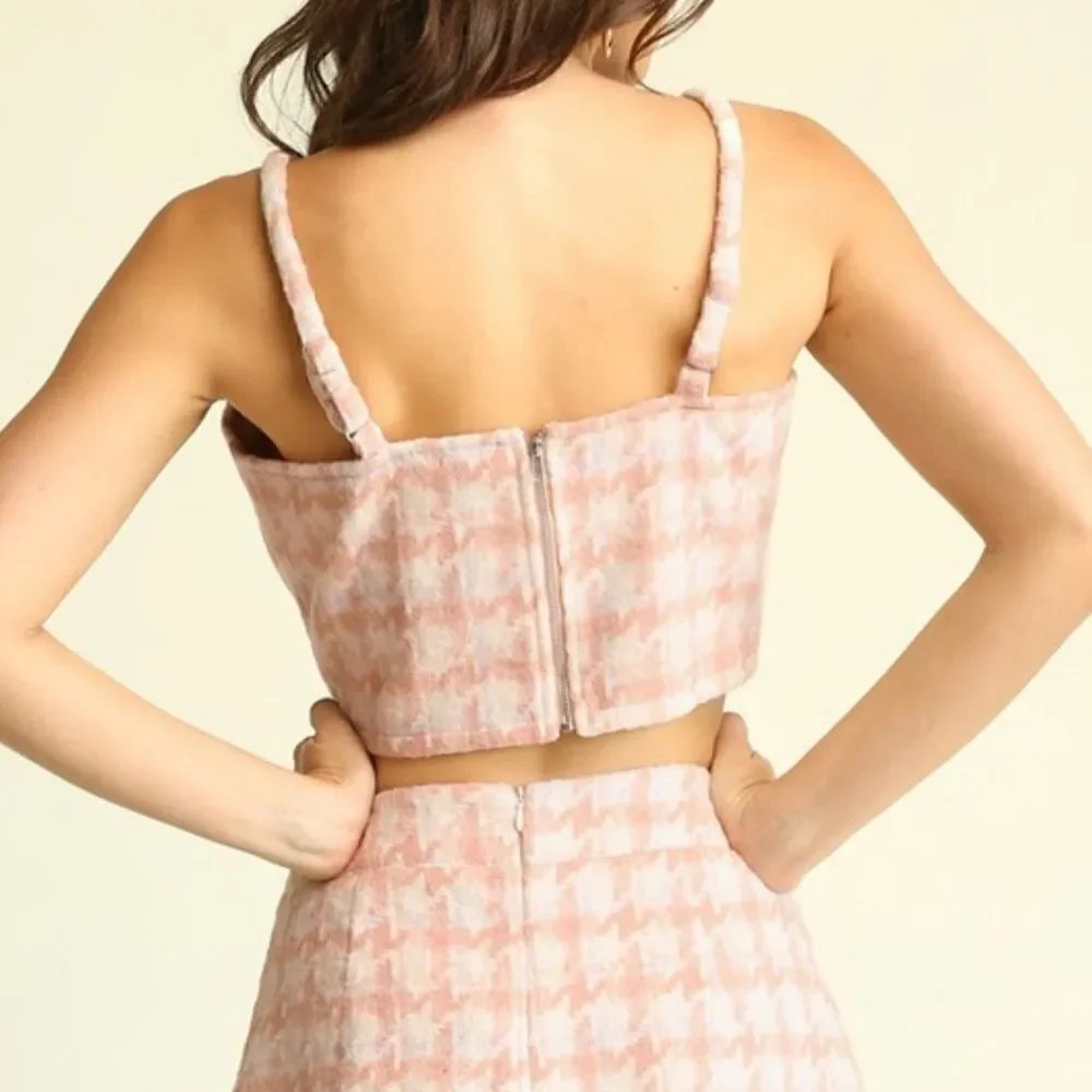 Pink houndstooth skirt set